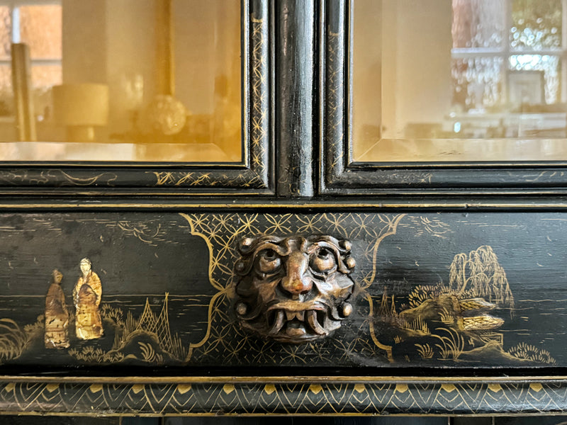 A Late 19th C Chinoiserie Lacquered & Glazed Cabinet on Stand