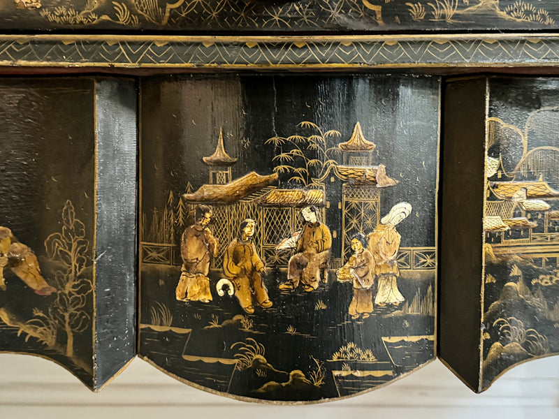 A Late 19th C Chinoiserie Lacquered & Glazed Cabinet on Stand