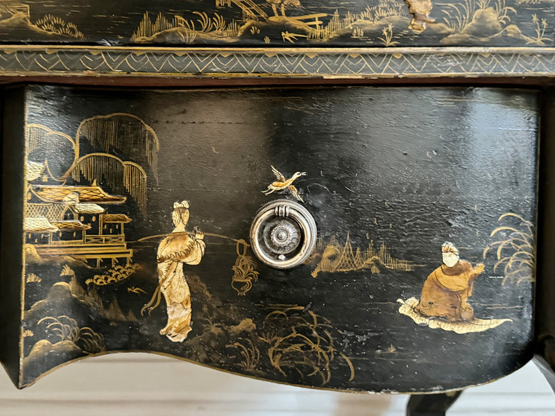 A Late 19th C Chinoiserie Lacquered & Glazed Cabinet on Stand