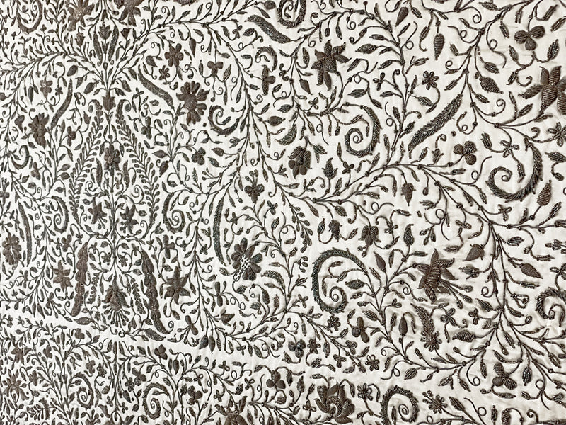 A Late 19th C Silver Bullion Stumpwork Embroidered Panel