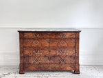 An Early 19th C French Burr Walnut Commode with Arabescato Marble Top