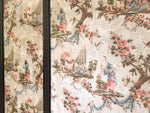A Triptych of 18th C Chinoiserie Block Printed, Hand Painted Canvas Wall Coverings