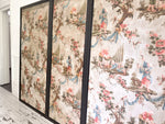 A Triptych of 18th C Chinoiserie Block Printed, Hand Painted Canvas Wall Coverings