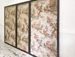 A Triptych of 18th C Chinoiserie Block Printed, Hand Painted Canvas Wall Coverings
