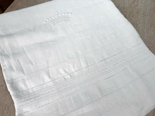 An Antique French Linen Sheet with Crown Embroidery