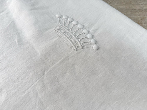 An Antique French Linen Sheet with Crown Embroidery