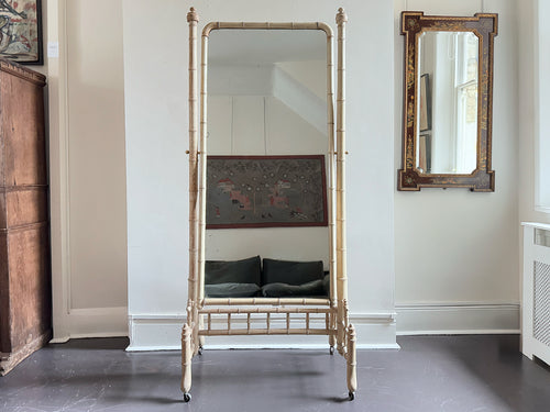 A Late 19th C French Faux Bamboo Painted Dressing Mirror