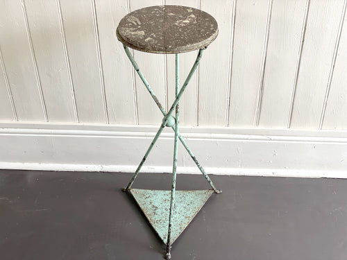 A Late 19th C French Painted Cast Iron Occasional Table with Marble Top