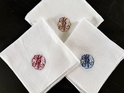 A Set of Antique Monogrammed Handkerchiefs with 'M' Embroidery