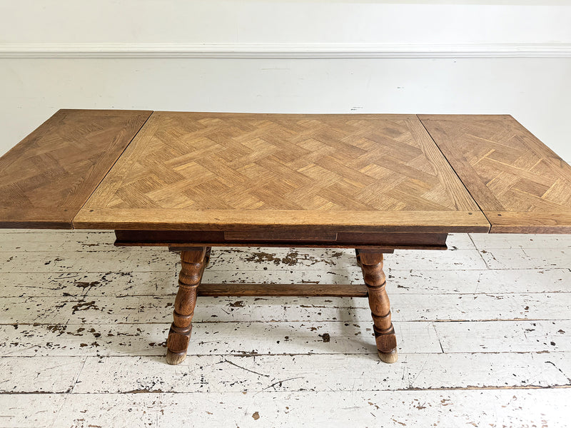 A Late 19th C French Parquetry Drawer Leaf Dining Table