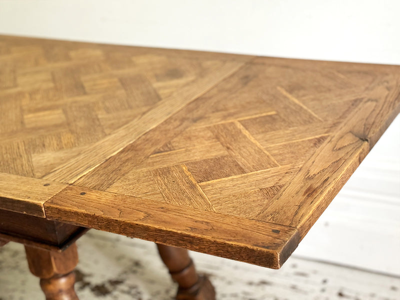 A Late 19th C French Parquetry Drawer Leaf Dining Table