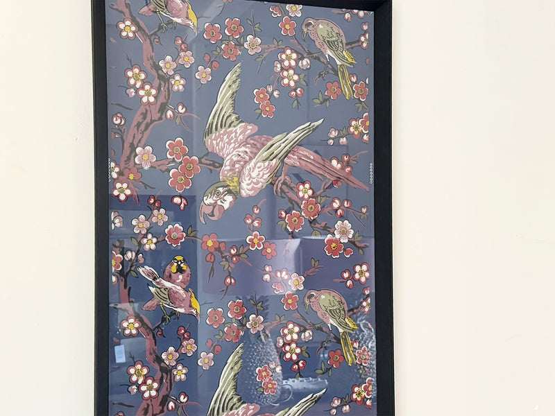 A Colourful 19th C French Wallpaper Panel with Parrots & Flowers