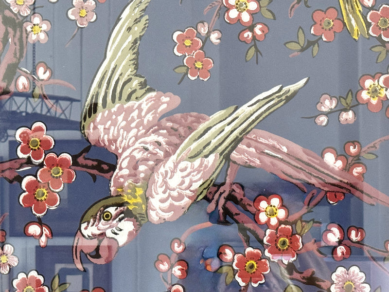 A Colourful 19th C French Wallpaper Panel with Parrots & Flowers