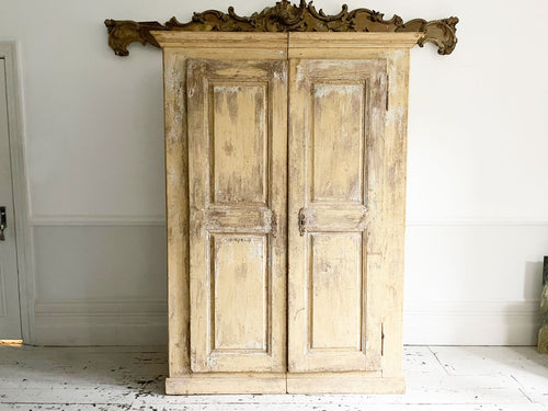 A 19th C Large French Pale Yellow Painted ArmoireA 19th C Large French Pale Yellow Painted Armoire