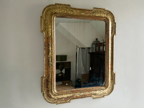 A 19th C Italian Etched Gilt Wood Mirror with Original Plate