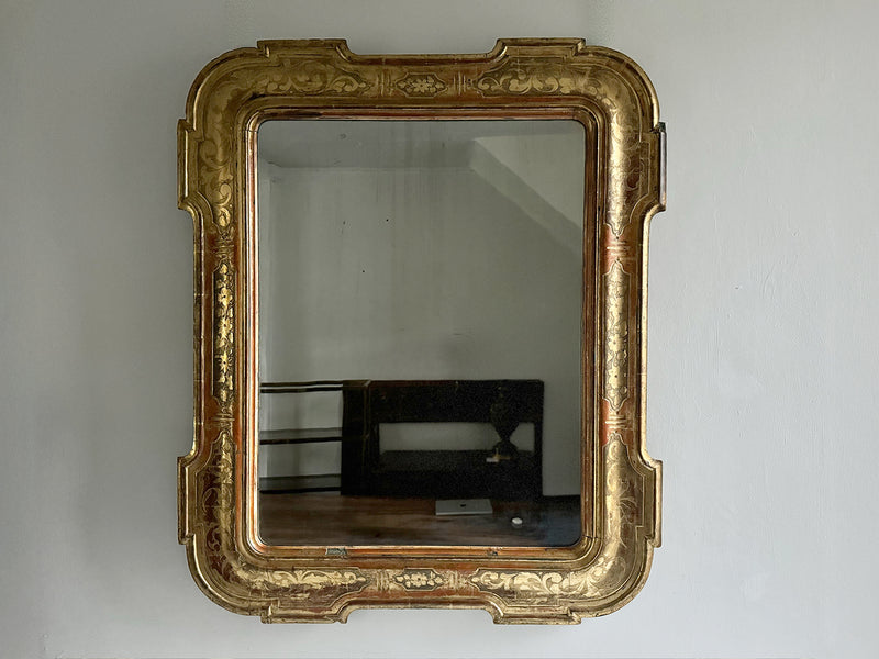 A 19th C Italian Etched Gilt Wood Mirror with Original Plate