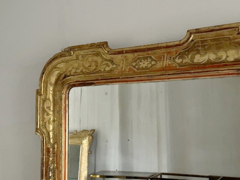 A 19th C Italian Etched Gilt Wood Mirror with Original Plate