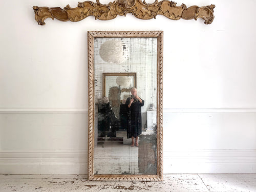 A Very Large 18th C French Carved Ribbon Mirror with Original Plate
