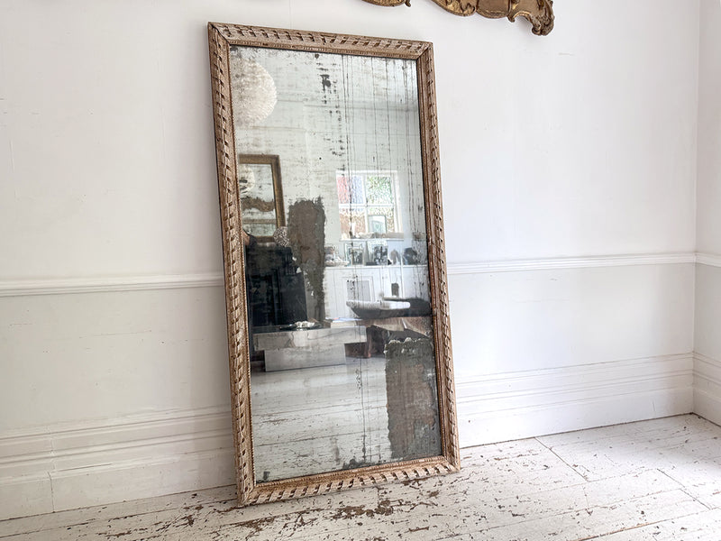 A Very Large 18th C French Carved Ribbon Mirror with Original Plate