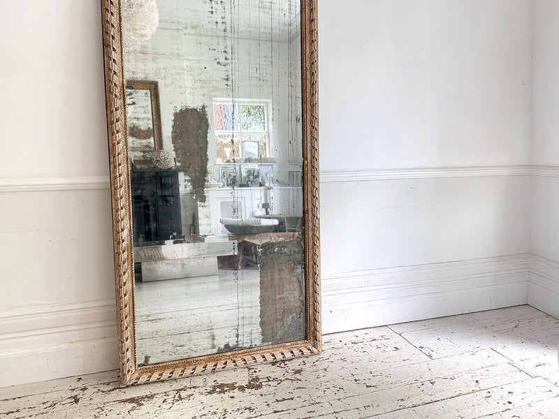 A Very Large 18th C French Carved Ribbon Mirror with Original Plate