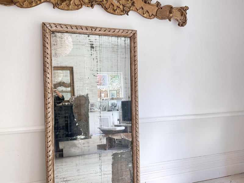 A Very Large 18th C French Carved Ribbon Mirror with Original Plate