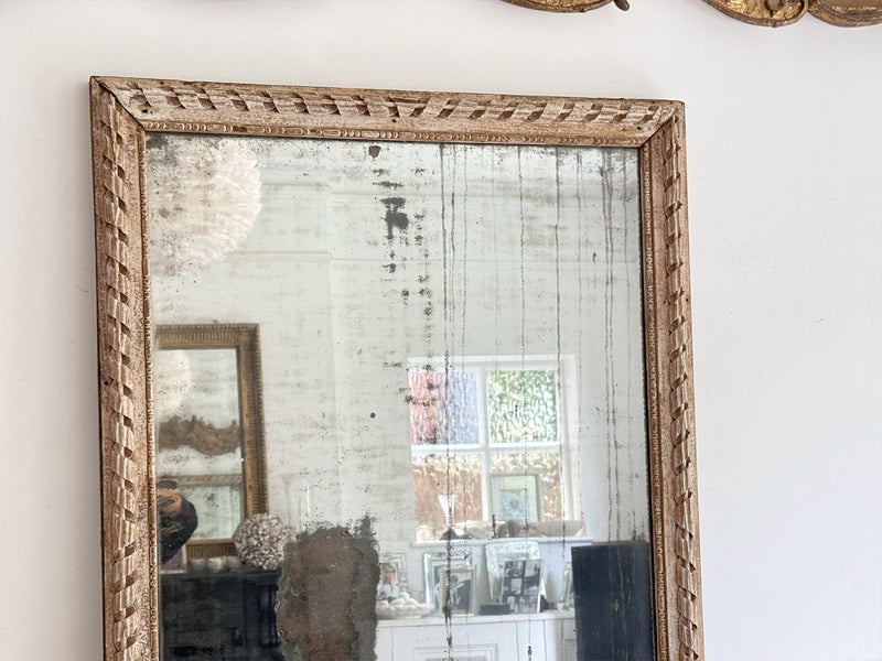 A Very Large 18th C French Carved Ribbon Mirror with Original Plate