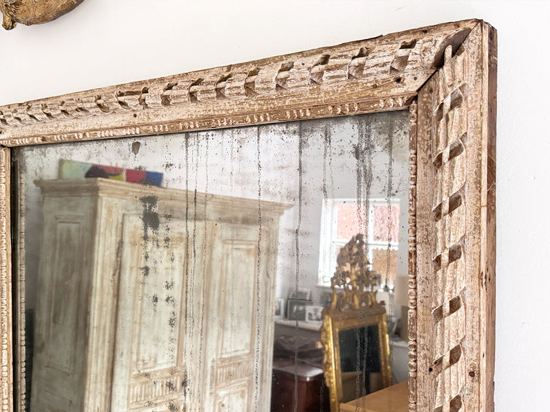 A Very Large 18th C French Carved Ribbon Mirror with Original Plate