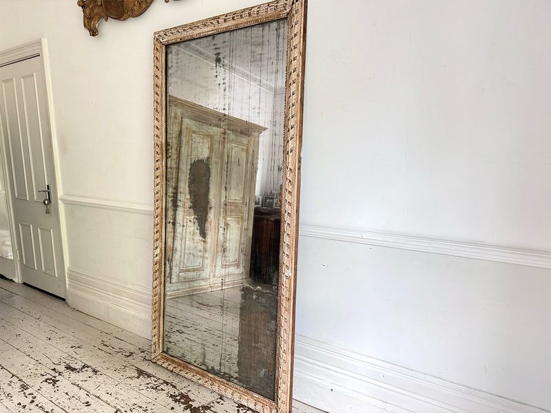 A Very Large 18th C French Carved Ribbon Mirror with Original Plate