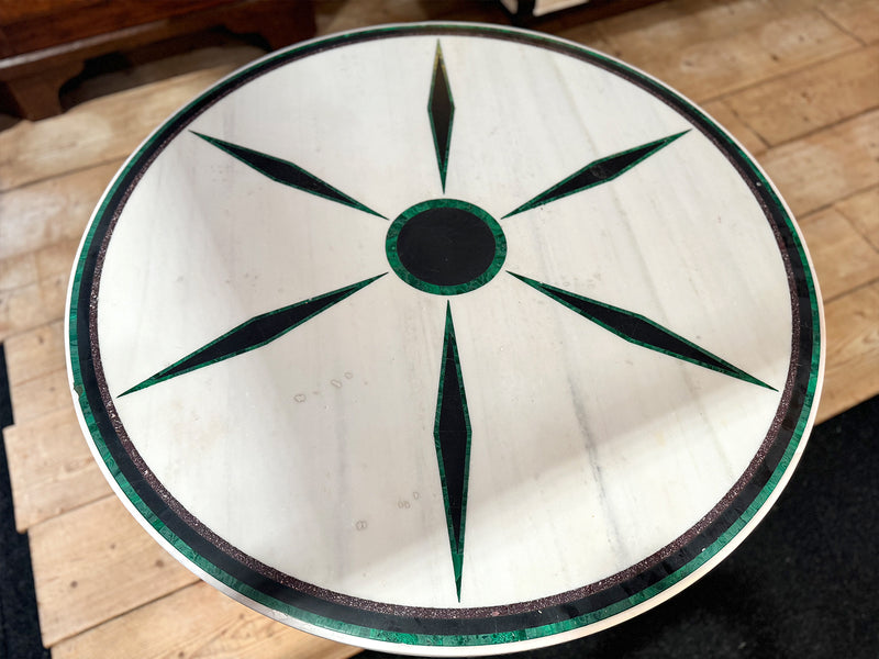 A 19th C Round Marble Top Centre Table with Malachite, Welsh Slate & Porphyry Inlay