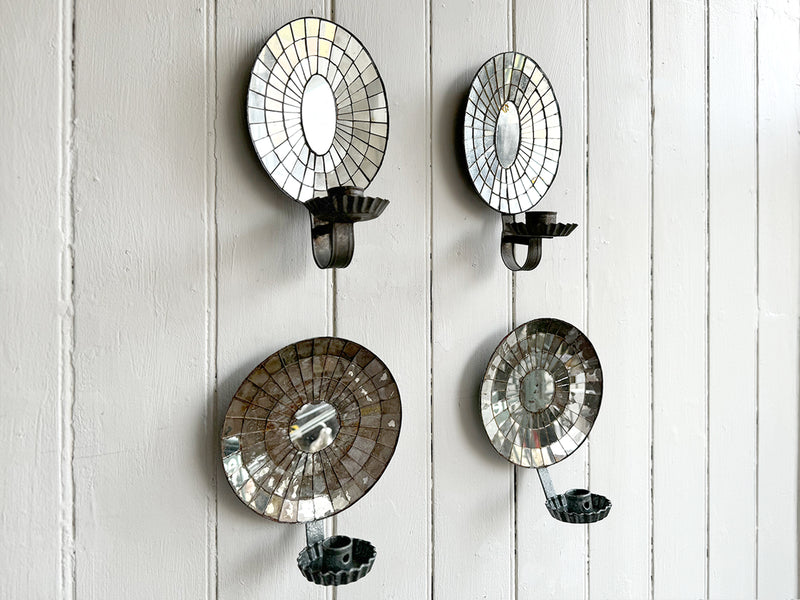 A Pair of 1920's Provencal Reflective Wall Sconces - Round