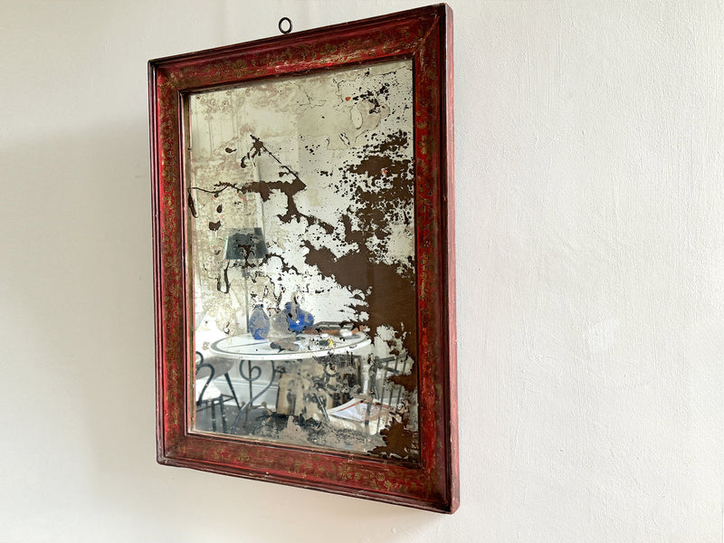 An Early 20th C Red Chinoiserie Mirror with Heavily Foxed Plated