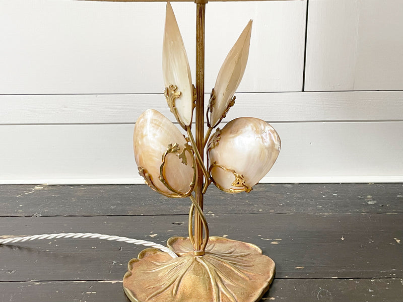 A Pretty Antique French Table Light with Decorated Shell Detail
