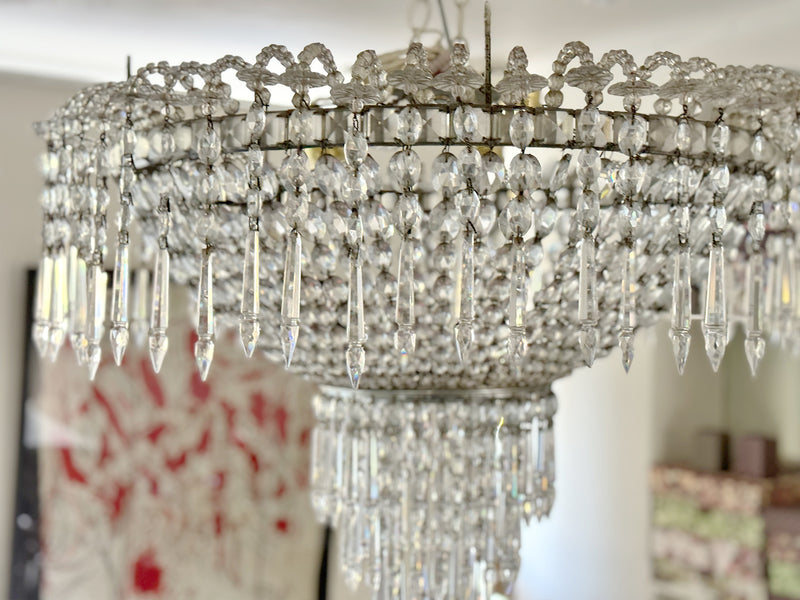 A 1950's Spanish Tiered Glass & Crystal Chandelier