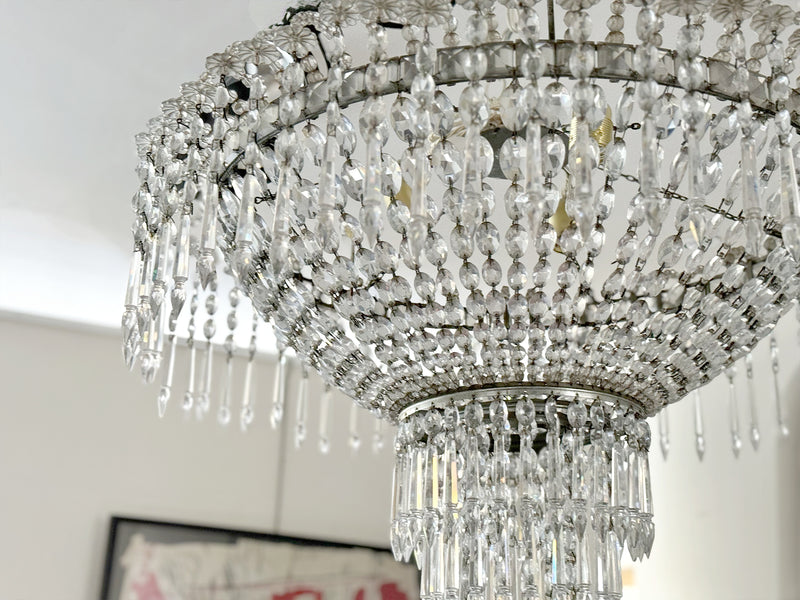 A 1950's Spanish Tiered Glass & Crystal Chandelier