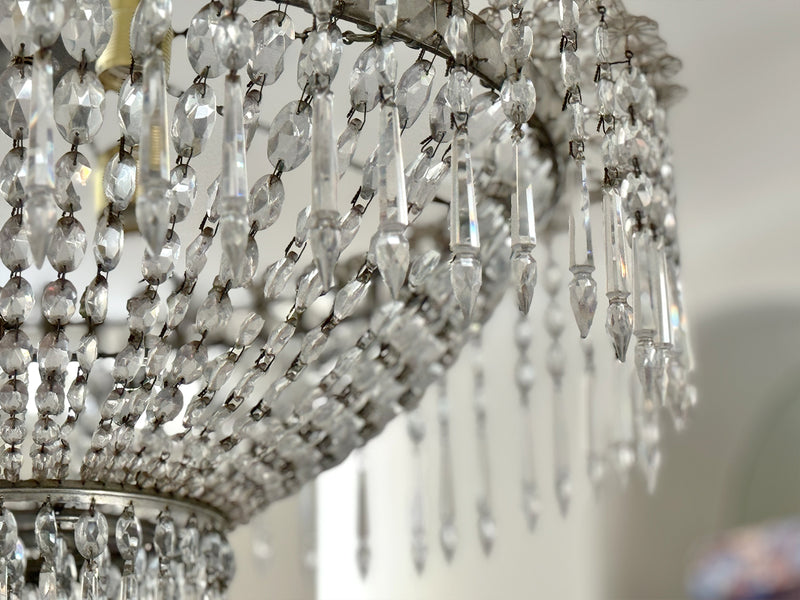 A 1950's Spanish Tiered Glass & Crystal Chandelier