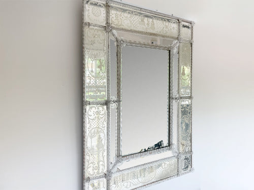 A 19th Century Venetian Mirror with Etched Glass Figures in the Surround
