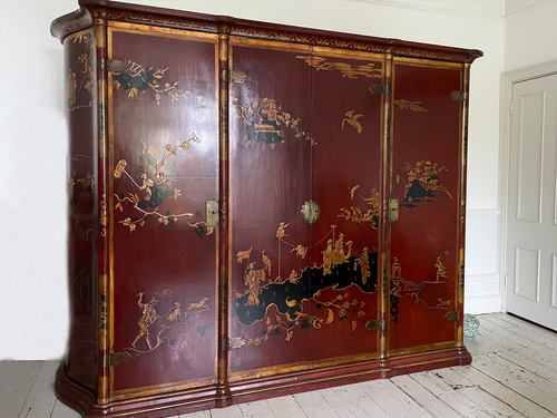 An Early 20th Century Red Lacquered Venetian Wardrobe with Chinoiserie Decoration