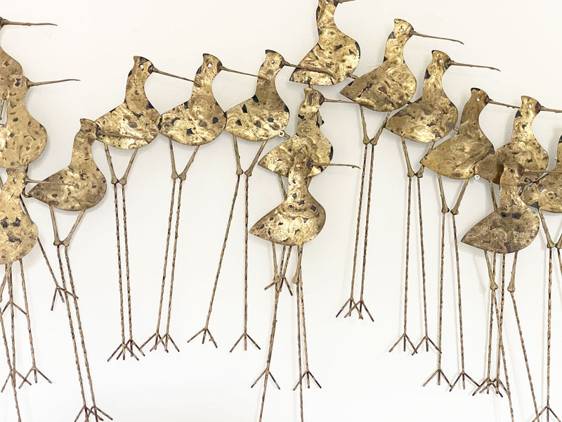 A Large Brutalist Gilt Brass Sandpiper Wall Sculpture by Curtis Jere