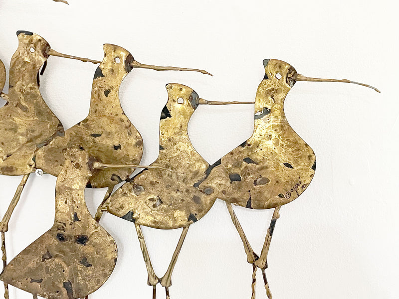 A Large Brutalist Gilt Brass Sandpiper Wall Sculpture by Curtis Jere