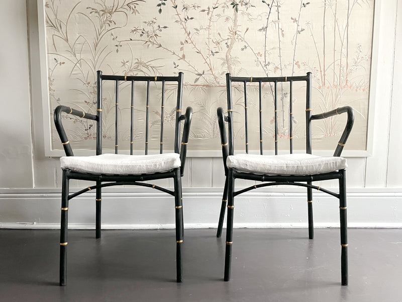 A Pair of 1950's Faux Bamboo Metal Chairs