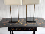 A Pair of Large 1970's Brass Plated Table Lamps on Rippled Black Bases