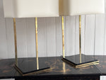A Pair of Large 1970's Brass Plated Table Lamps on Rippled Black Bases