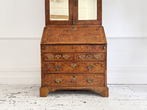 A Fine George II English Burr Walnut Bureau Bookcase