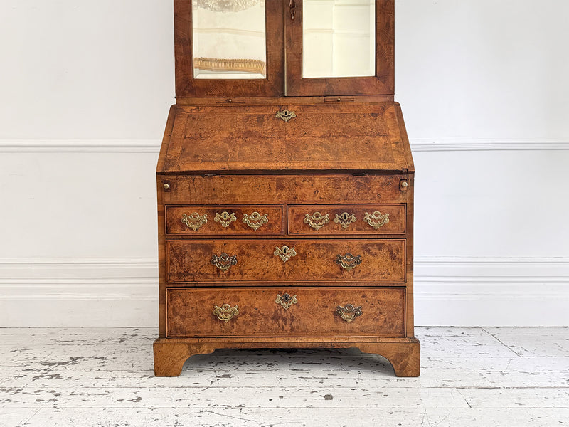 A Fine George II English Burr Walnut Bureau Bookcase