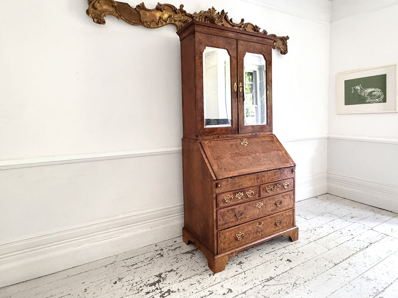 A Fine George II English Burr Walnut Bureau Bookcase