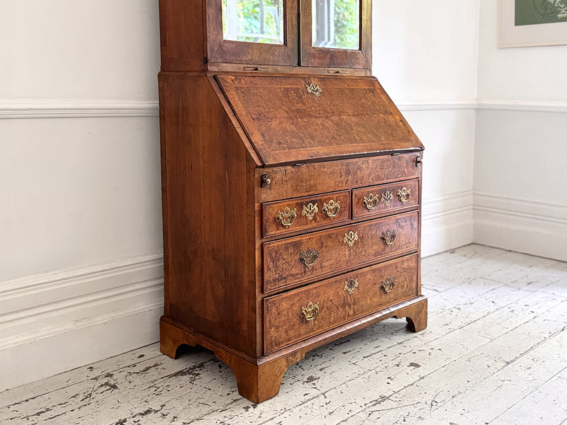 A Fine George II English Burr Walnut Bureau Bookcase