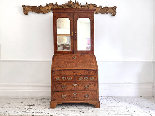 A Fine George II English Burr Walnut Bureau Bookcase