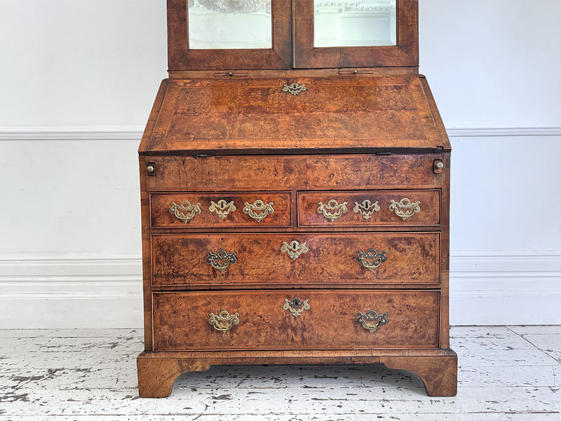 A Fine George II English Burr Walnut Bureau Bookcase
