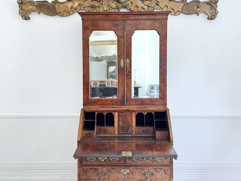 A Fine George II English Burr Walnut Bureau Bookcase