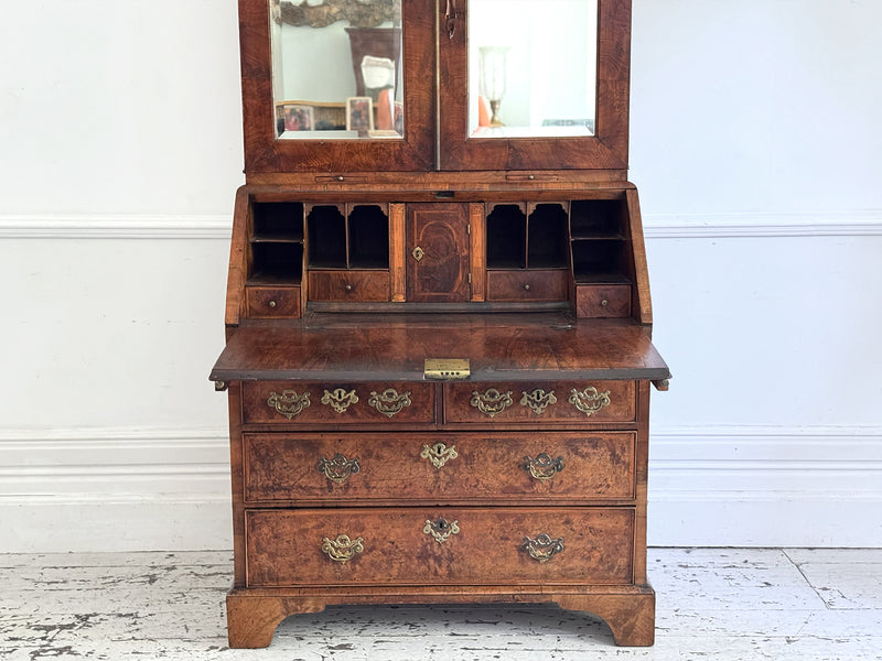A Fine George II English Burr Walnut Bureau Bookcase